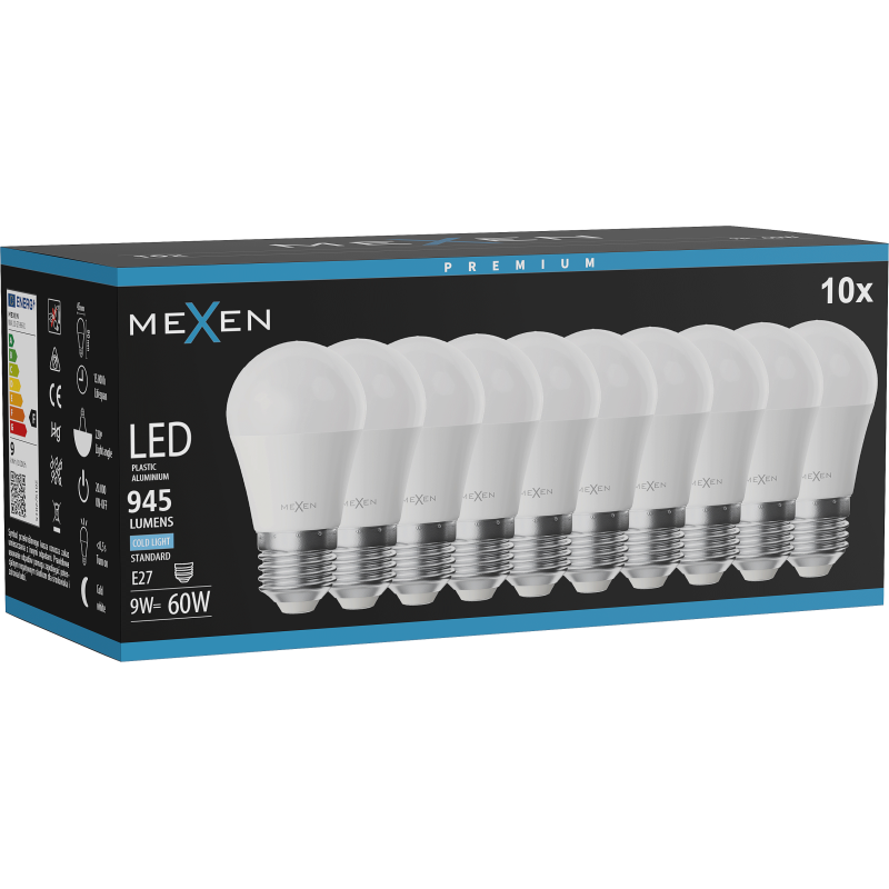Mexen Nova 10x żarówka LED E27, G45, 9W, Zimna - 6500K, 945 lm - L101-E27-0965-01x10