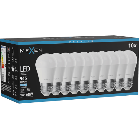 Mexen Nova 10x LED-lamp E27, G45, 9W, Koud - 6500K, 945 lm - L101-E27-0965-01x10