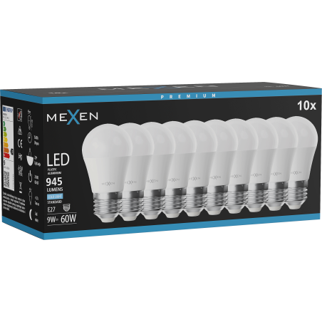 Mexen Nova 10x LED-lampa E27, G45, 9W, Kall - 6500K, 945 lm - L101-E27-0965-01x10