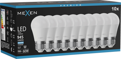 Mexen Nova 10x LED-Glühbirne E27, G45, 9W, Kalt - 6500K, 945 lm - L101-E27-0965-01x10