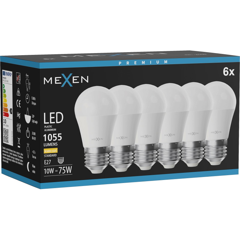 Mexen Nova 6x LED-lampa E27, G45, 10W, Varm - 3000K, 1055 lm - L101-E27-1030-01x06