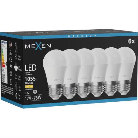 Mexen Nova 6x Bombilla LED E27, G45, 10W, Cálida - 3000K, 1055 lm - L101-E27-1030-01x06