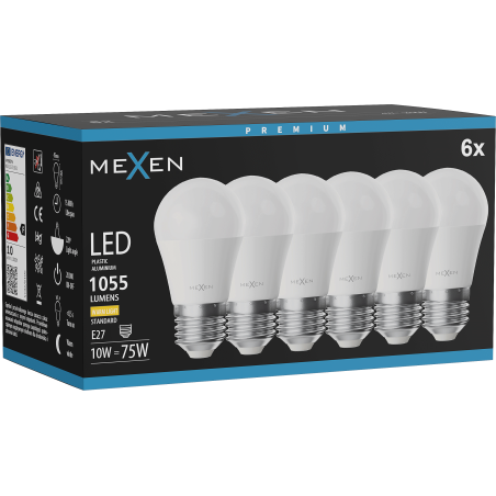 Mexen Nova 6x LED-lamppu E27, G45, 10W, Lämmin - 3000K, 1055 lm - L101-E27-1030-01x06