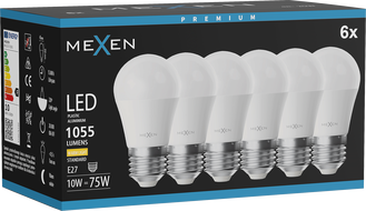 Mexen Nova 6x LED-pirn E27, G45, 10W, Soe - 3000K, 1055 lm - L101-E27-1030-01x06
