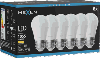 Mexen Nova 6x LED spuldze E27, G45, 10W, Silta - 3000K, 1055 lm - L101-E27-1030-01x06