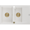 Mexen Gaspar évier en granit 1,5 bac avec égouttoir 737 x 475 mm, blanc, siphon doré - 6507731505-20-G