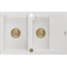 Mexen Gaspar fregadero de granito 1,5 senos con escurridor 737 x 475 mm, blanco, sifón dorado - 6507731505-20-G