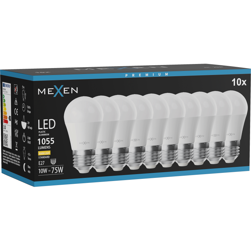 Mexen Nova 10x żarówka LED E27, G45, 10W, Ciepła - 3000K, 1055 lm - L101-E27-1030-01x10