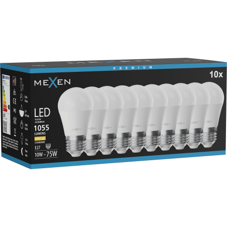 Mexen Nova 10x LED-Glühbirne E27, G45, 10W, Warm - 3000K, 1055 lm - L101-E27-1030-01x10