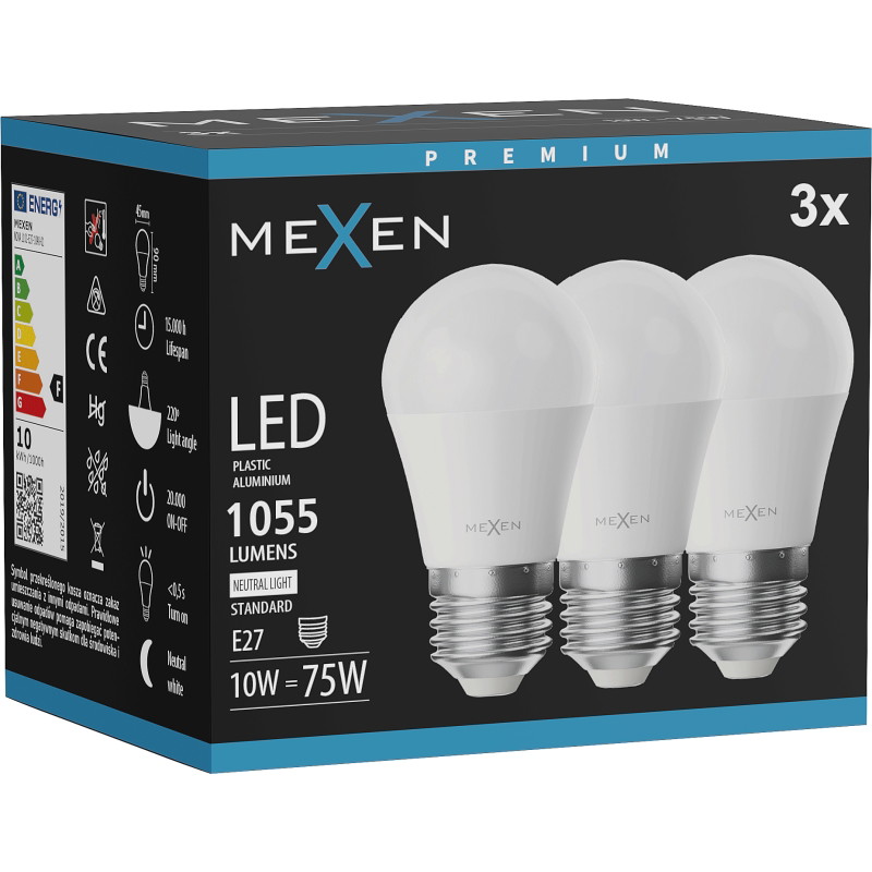 Mexen Nova 3x Bombilla LED E27, G45, 10W, Neutra - 4000K, 1055 lm - L101-E27-1040-01x03