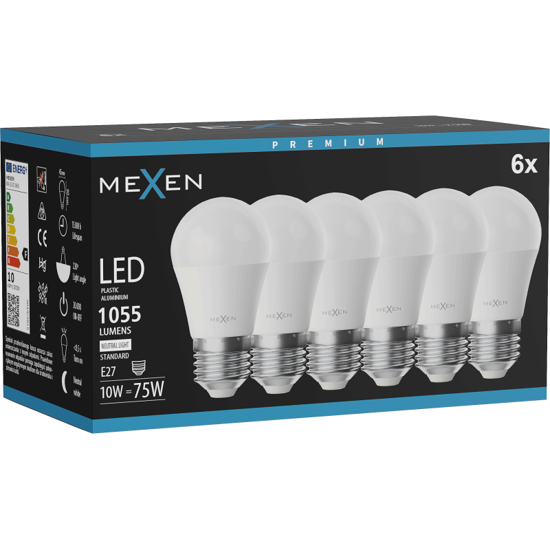 Mexen Nova 6x Ampoule LED E27, G45, 10W, Neutre - 4000K, 1055 lm - L101-E27-1040-01x06