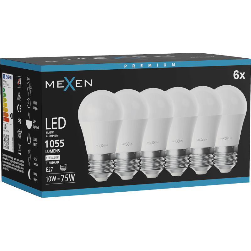 Mexen Nova 6x LED-Glühbir E27, G45, 10W, Neutral - 4000K, 1055 lm - L101-E27-1040-01x06
