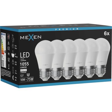Mexen Nova 6x LED-lampa E27, G45, 10W, Neutral - 4000K, 1055 lm - L101-E27-1040-01x06