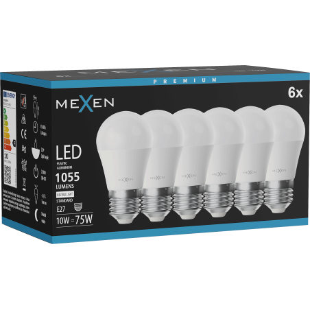 Mexen Nova 6x żarówka LED E27, G45, 10W, Neutralna - 4000K, 1055 lm - L101-E27-1040-01x06