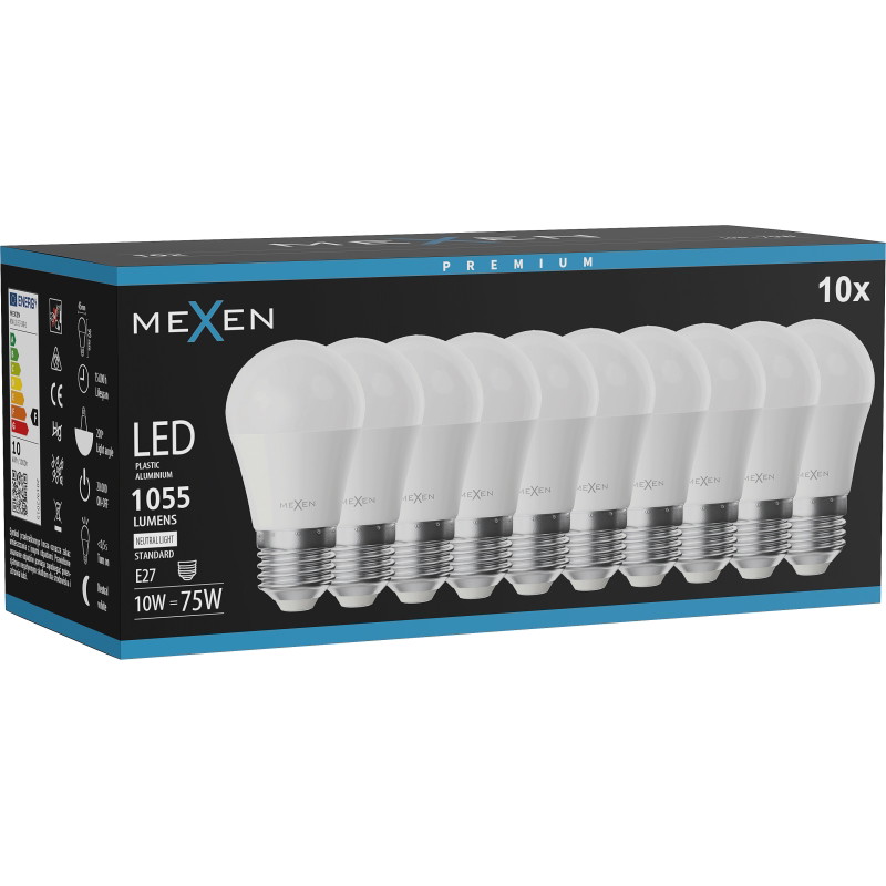 Mexen Nova 10x Bombilla LED E27, G45, 10W, Neutra - 4000K, 1055 lm - L101-E27-1040-01x10