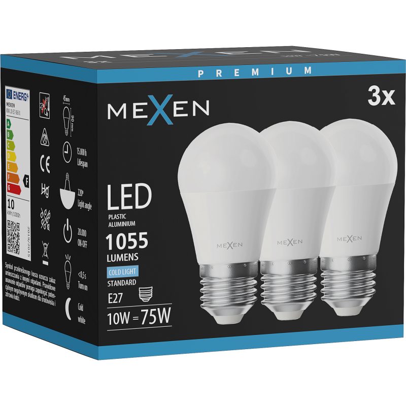Mexen Nova 3x żarówka LED E27, G45, 10W, Zimna - 6500K, 1055 lm - L101-E27-1065-01x03