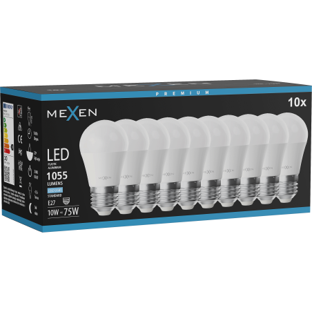 Mexen Nova 10x Lampadina LED E27, G45, 10W, Fredda - 6500K, 1055 lm - L101-E27-1065-01x10