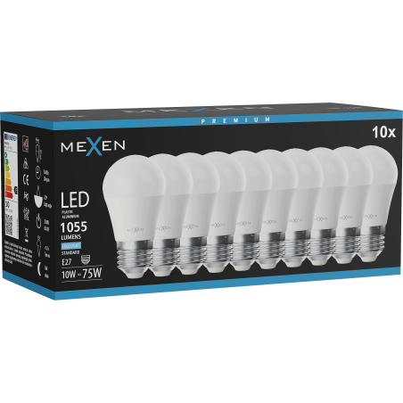 Mexen Nova 10x LED-lampa E27, G45, 10W, Kall - 6500K, 1055 lm - L101-E27-1065-01x10