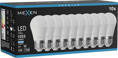 Mexen Nova 10x LED-Glühbirne E27, G45, 10W, Kalt - 6500K, 1055 lm - L101-E27-1065-01x10