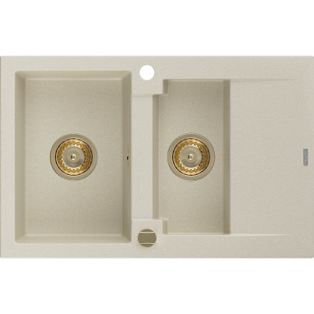 Mexen Gaspar fregadero de granito de 1,5 tazones con escurridor 737 x 475 mm, beige, sifón dorado - 6507731505-69-G