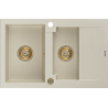 Mexen Gaspar fregadero de granito de 1,5 cubetas con escurridor 737 x 475 mm, beige, sifón dorado - 6507731505-69-G