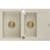 Mexen Gaspar Granitspüle 1,5-Becken mit Abtropffläche 737 x 475 mm, beige, goldener Siphon - 6507731505-69-G