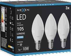Mexen Nova 3x LED spuldze E14, C37, 1W, Auksts - 6500K, 105 lm - L102-E14-0165-01x03