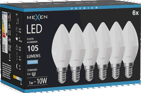 Mexen Nova 6x LED Bulb E14, C37, 1W, Cold - 6500K, 105 lm - L102-E14-0165-01x06