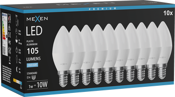 Mexen Nova 10x LED Pirn E14, C37, 1W, Külm - 6500K, 105 lm - L102-E14-0165-01x10