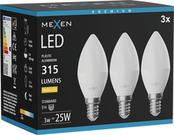 Mexen Nova 3x LED-pirn E14, C37, 3W, Soe - 3000K, 315 lm - L102-E14-0330-01x03