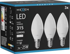 Mexen Nova 3x LED-lamp E14, C37, 3W, Neutraalne - 4000K, 315 lm - L102-E14-0340-01x03