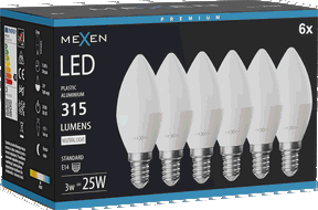 Mexen Nova 6x Lampadina LED E14, C37, 3W, Neutra - 4000K, 315 lm - L102-E14-0340-01x06