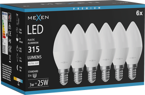 Mexen Nova 6x LED Luucht E14, C37, 3W, Neutral - 4000K, 315 lm - L102-E14-0340-01x06