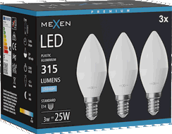 Mexen Nova 3x LED spuldze E14, C37, 3W, Auksts - 6500K, 315 lm - L102-E14-0365-01x03