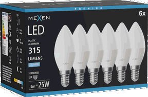 Mexen Nova 6x LED spuldze E14, C37, 3W, Auksti - 6500K, 315 lm - L102-E14-0365-01x06