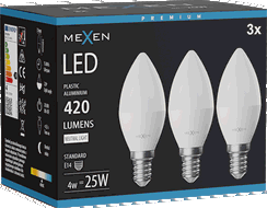 Mexen Nova 3x żarówka LED E14, C37, 4W, Neutralna - 4000K, 420 lm - L102-E14-0440-01x03