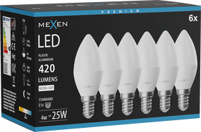 Mexen Nova 6x LED-Glühbirne E14, C37, 4W, Neutral - 4000K, 420 lm - L102-E14-0440-01x06