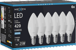 Mexen Nova 6x Ampoule LED E14, C37, 4W, Froid - 6500K, 420 lm - L102-E14-0465-01x06