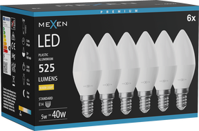 Mexen Nova 6x LED pirn E14, C37, 5W, Soe - 3000K, 525 lm - L102-E14-0530-01x06