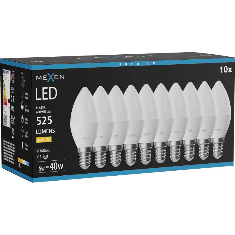 Mexen Nova 10x LED Bulb E14, C37, 5W, Warm - 3000K, 525 lm - L102-E14-0530-01x10