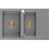 Mexen Gaspar granieten gootsteen 1,5-kommer met afdruiprek 737 x 475 mm, grijs, gouden sifon - 6507731505-71-G