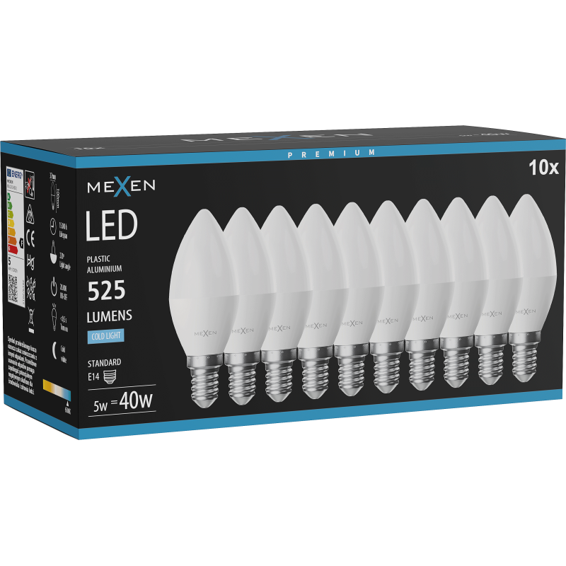 Mexen Nova 10x Λάμπα LED E14, C37, 5W, Ψυχρό - 6500K, 525 lm - L102-E14-0565-01x10