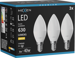 Mexen Nova 3x LED-pirn E14, C37, 6W, Soe - 3000K, 630 lm - L102-E14-0630-01x03