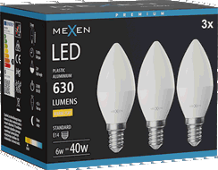 Mexen Nova 3x LED spuldze E14, C37, 6W, Silts - 3000K, 630 lm - L102-E14-0630-01x03