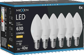 Mexen Nova 6x LED-Lampe E14, C37, 6W, Warm - 3000K, 630 lm - L102-E14-0630-01x06