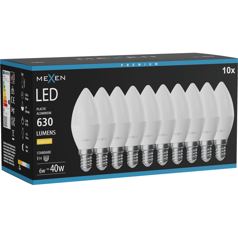 Mexen Nova 10x LED Bulb E14, C37, 6W, Warm - 3000K, 630 lm - L102-E14-0630-01x10