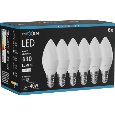 Mexen Nova 6x LED-lampa E14, C37, 6W, Neutral - 4000K, 630 lm - L102-E14-0640-01x06