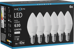 Mexen Nova 6x LED žarulja E14, C37, 6W, Neutralna - 4000K, 630 lm - L102-E14-0640-01x06
