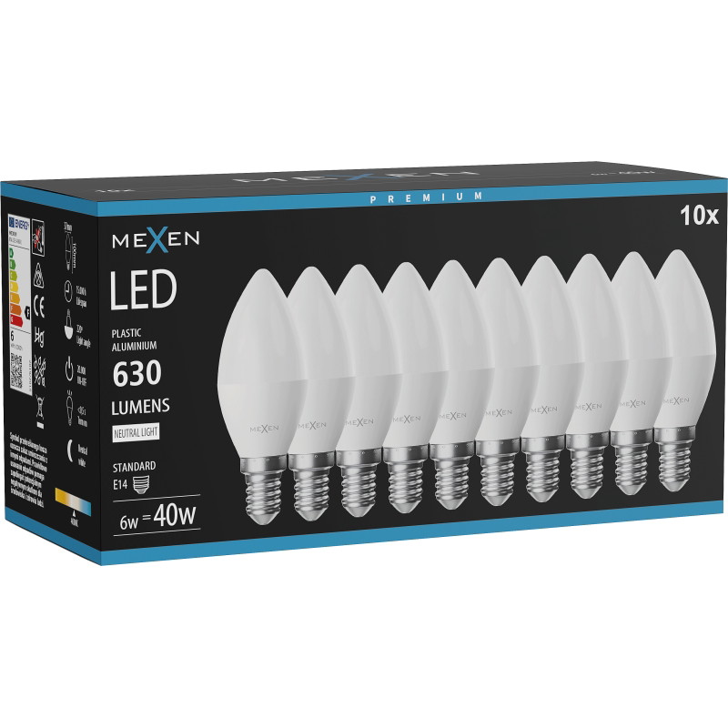 Mexen Nova 10x LED-lampa E14, C37, 6W, Neutral - 4000K, 630 lm - L102-E14-0640-01x10