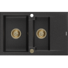 Mexen Gaspar granitische spoelbak 1,5-kamer met afdruipplaat 737 x 475 mm, zwart/zilver metallic, gouden sifon - 6507731505-73-G